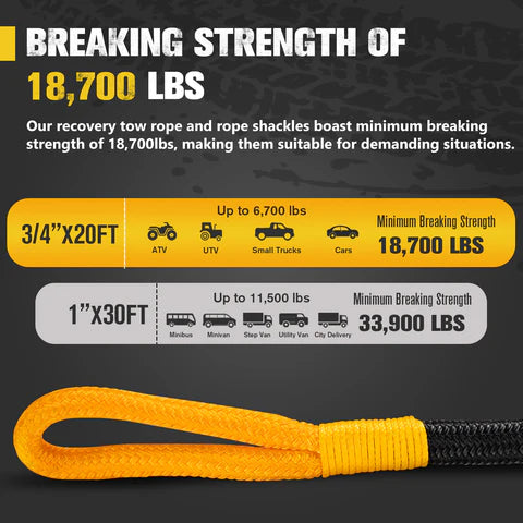3/4″ x 20ft Nylon Recovery Rope,18700lbs